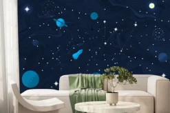 Fototapeta: Przestrzeń płaski tło z planet i gwiazd