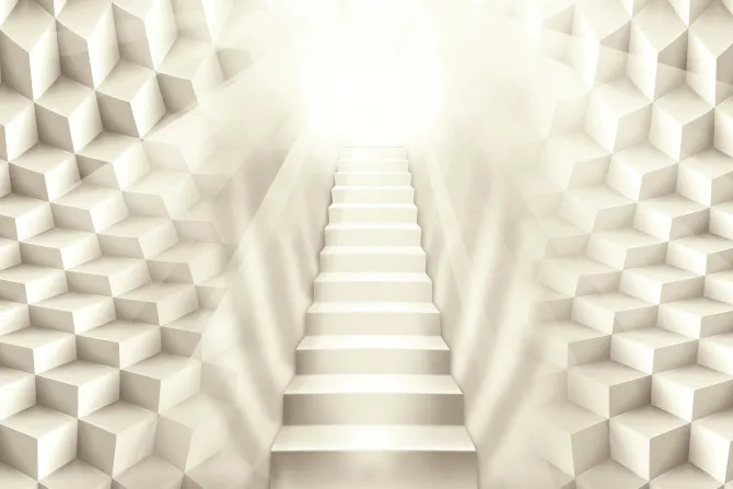 Fototapeta: Przestrzenne schody w kierunku jasnego światła