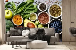 Fototapeta: Przyprawy owoce i warzywa na blacie