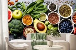 Fototapeta: Przyprawy owoce i warzywa na blacie