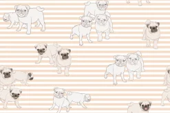 Fototapeta: Psy mopsy na tle w paski nowoczesna grafika