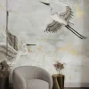 Fototapeta: Ptaki czaple w locie na tle z efektem marmuru