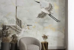 Fototapeta: Ptaki czaple w locie na tle z efektem marmuru