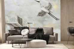 Fototapeta: Ptaki czaple w locie na tle z efektem marmuru
