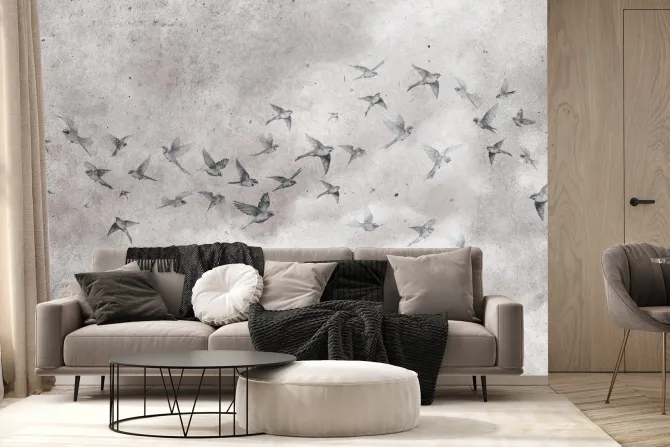 Fototapeta: Ptaki na betonowym tle w stylu loft