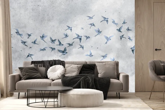 Fototapeta: Ptaki na betonowym tle w stylu loft