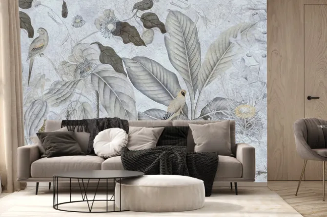 Fototapeta: Ptaki na egzotycznych liściach