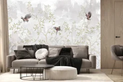 Fototapeta: Ptaki na gałęziach drzew betonowe tło