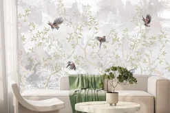 Fototapeta: Ptaki na gałęziach drzew betonowe tło