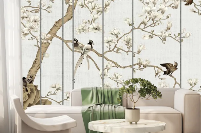 Fototapeta: Ptaki na kwitnących gałęziach magnolii