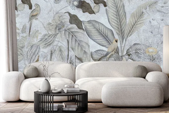 Fototapeta: Ptaki na tropikalnych liściach egzotyczne rośliny natura