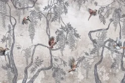 Fototapeta: Ptaki wśród kwiatów wisterii