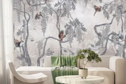 Fototapeta: Ptaki wśród kwiatów wisterii