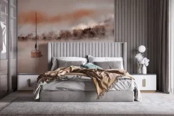 Fototapeta: Płynącą żaglówka na tle zamglonego lasy