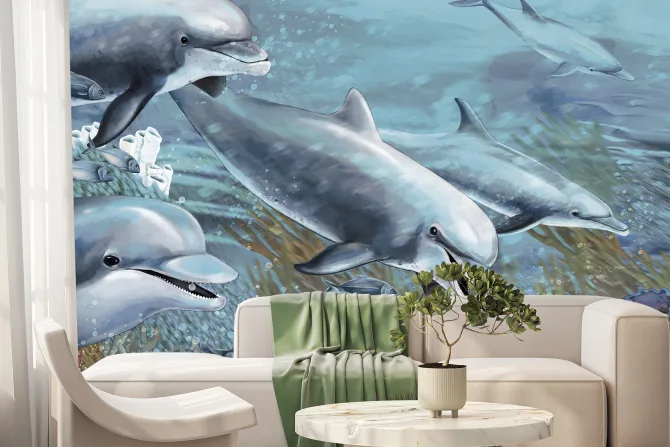 Fototapeta: Płynące delfiny wśród rafy koralowej