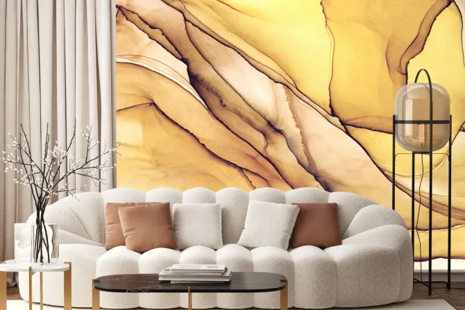 Fototapeta: Płynny marmur w żółtych i pomarańczowych kolorach