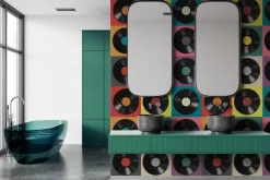 Fototapeta: Płyty winylowe na kolorowych kafelkach