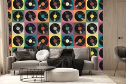 Fototapeta: Płyty winylowe na kolorowych kafelkach