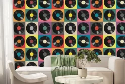 Fototapeta: Płyty winylowe na kolorowych kafelkach