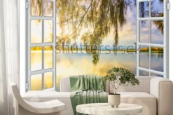 Fototapeta: Raj z widokiem na ocean z okna na wyspie słoneczny letni dzień