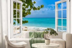 Fototapeta: Rajski widok z okna na plażę i morze