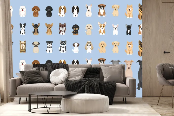 Fototapeta: Rasowe psy na niebieskim tle