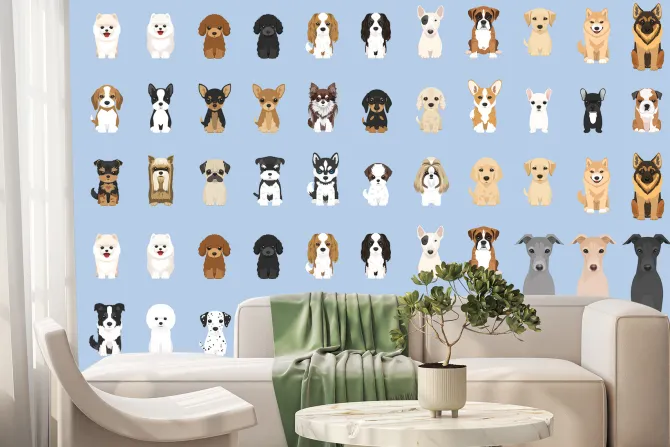 Fototapeta: Rasowe psy na niebieskim tle