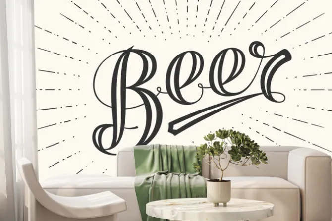 Fototapeta: Ręcznie rysowane napis piwa na białym tle. czarno-biały rysunek