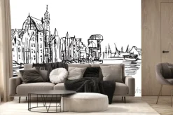 Fototapeta: Ręcznie rysowany widok motławy w gdańsku