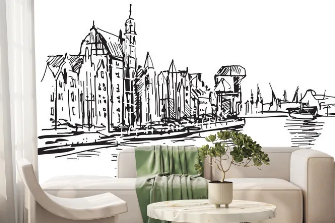 Fototapeta: Ręcznie rysowany widok motławy w gdańsku