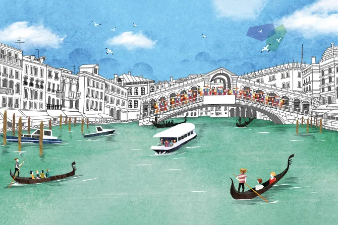Fototapeta: Ręcznie rysowany most rialto z gondolami