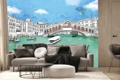 Fototapeta: Ręcznie rysowany most rialto z gondolami