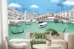 Fototapeta: Ręcznie rysowany most rialto z gondolami