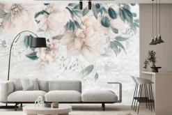 Fototapeta: Róże i zielone liście na teksturowym tle