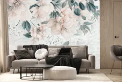 Fototapeta: Róże i zielone liście na teksturowym tle