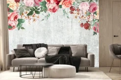 Fototapeta: Róże na szarym tle z teksturą betonu