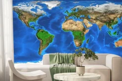 Fototapeta: Realistyczna mapa świata i oceanów