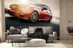 Fototapeta: Red sport car szybkie prędkości jazdy na drogach asfaltowych