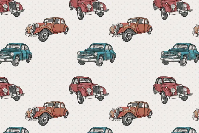 Fototapeta: Retro auta na tle w kropki