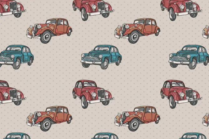 Fototapeta: Retro auta na tle w kropki