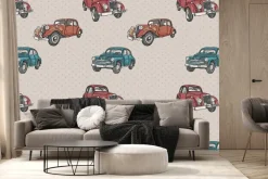 Fototapeta: Retro auta na tle w kropki