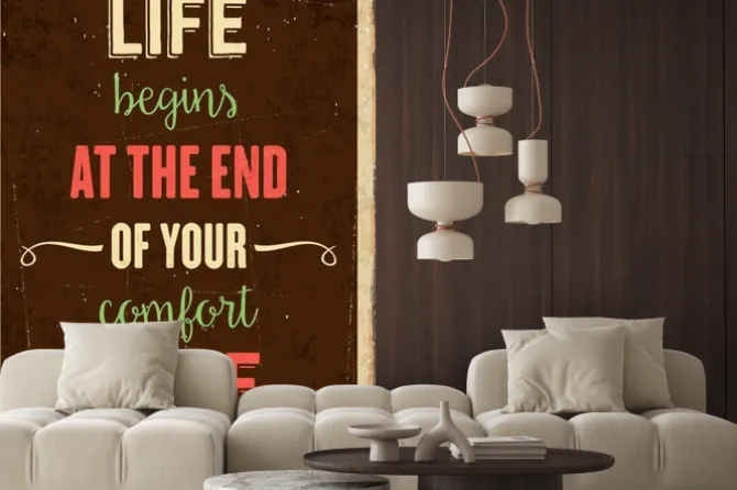 Fototapeta: Retro metalu znak "życie zaczyna się po zakończeniu swojej strefy