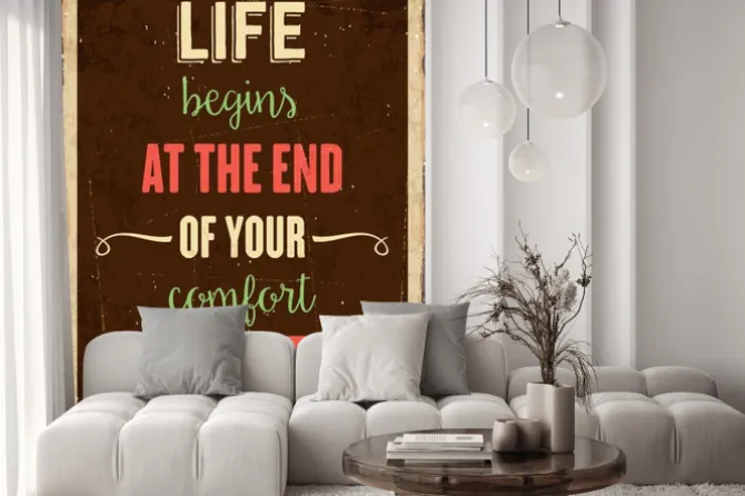 Fototapeta: Retro metalu znak "życie zaczyna się po zakończeniu swojej strefy