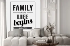 Fototapeta: Retro motywacyjny cytat. "rodzina, gdzie zaczyna się życie i