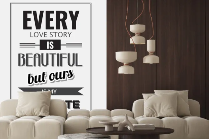 Fototapeta: Retro motywacyjny cytat. "każda historia miłosna jest piękne,