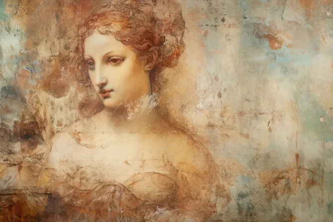 Fototapeta: Retro portret kobiety z elementami renesansowej sztuki