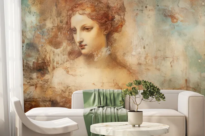 Fototapeta: Retro portret kobiety z elementami renesansowej sztuki