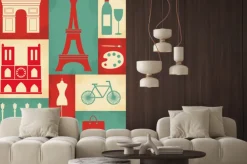 Fototapeta: Retro style poster with paris symbols and landmarks