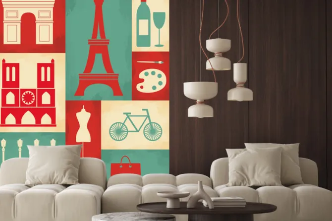 Fototapeta: Retro style poster with paris symbols and landmarks