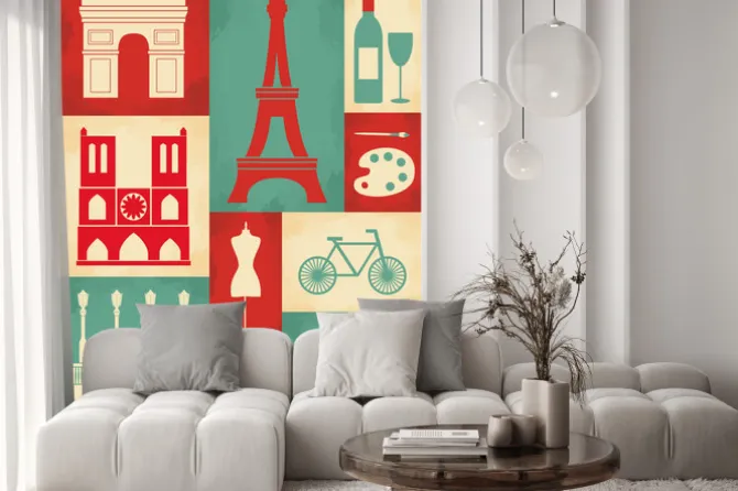 Fototapeta: Retro style poster with paris symbols and landmarks